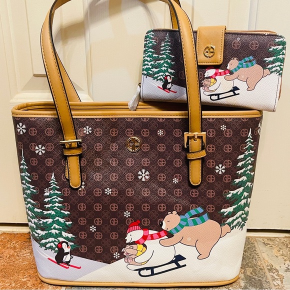 🎄SALE!! NWT Frisky, Fun Giani Bernini Christmas Holiday Tote & Matching Wallet!! - Picture 2 of 16